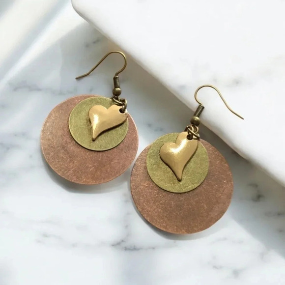 Heart Bohemian Circle Dangle Earrings - Picture 2 of 2